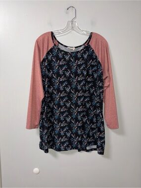 Ninexis Black Red Floral Raglan Tee Women’s 2X